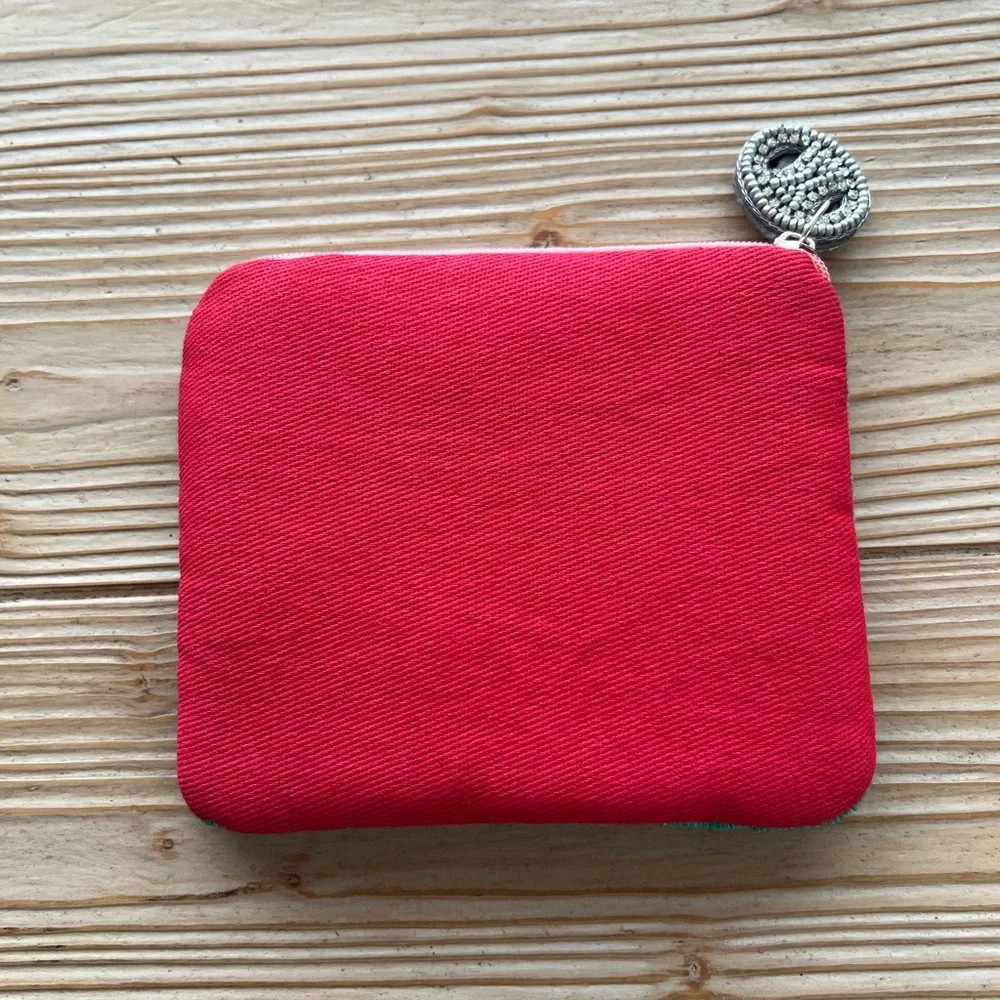 Beaded Sardines Coin Pouch Pink Multicolor Zip Pouch - Picture 2 of 3